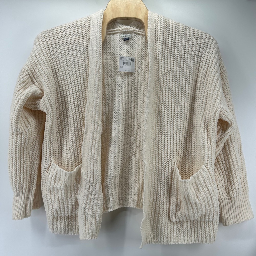 American Eagle Cardigan Womens XL Cream Waffle Knit Open Front New With Tags